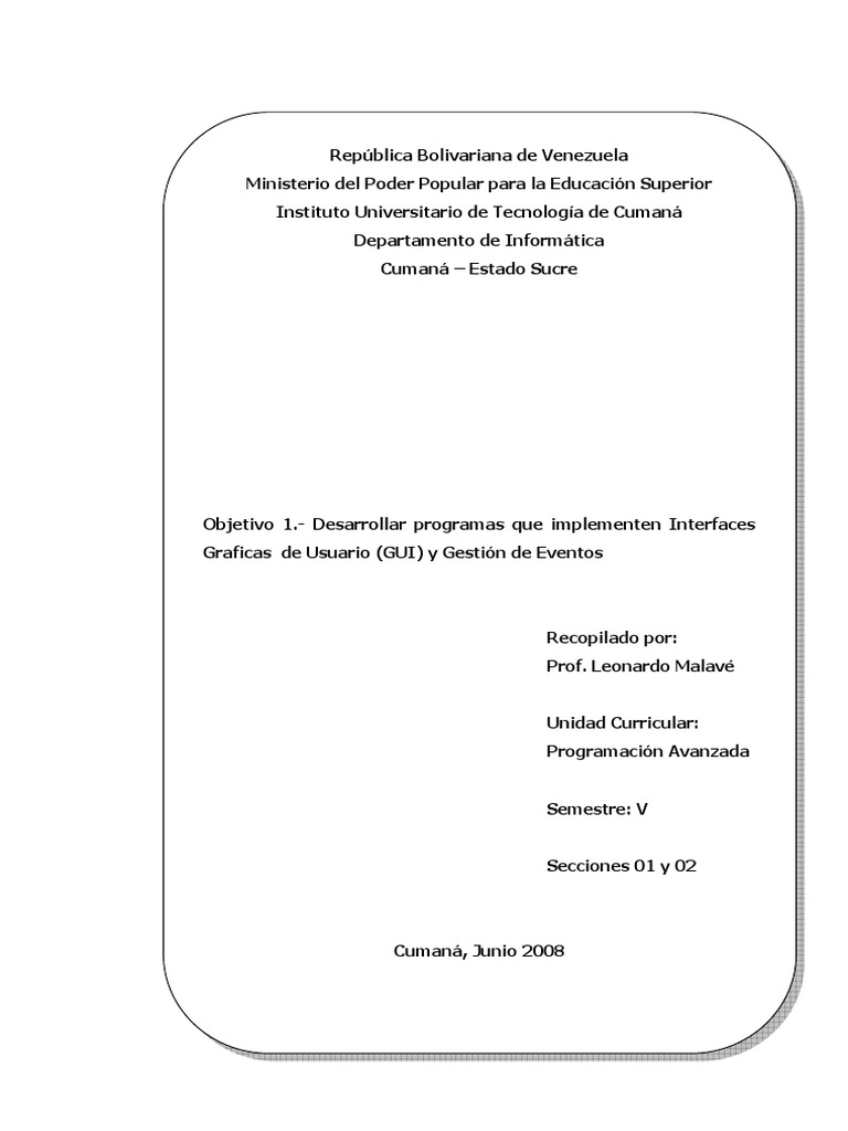 Programación de Interfaces Gráficas en Java | PDF | Java (lenguaje de ...
