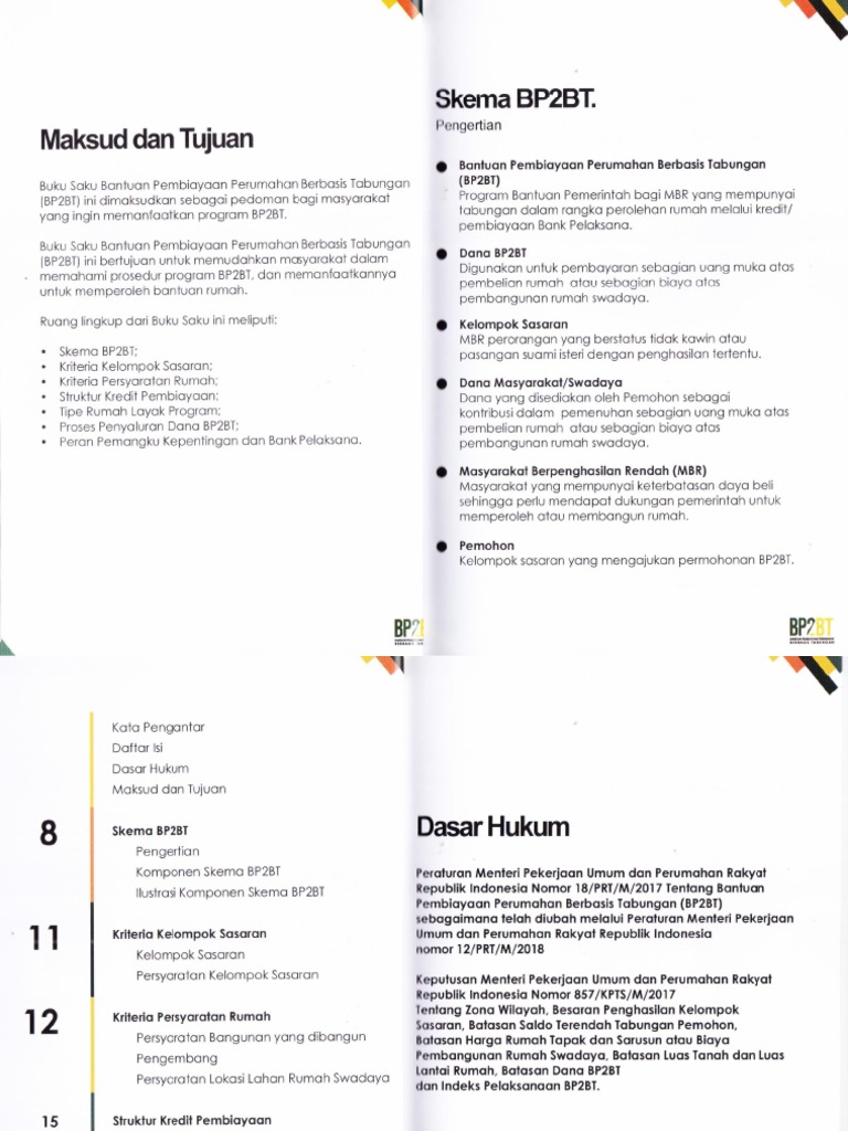 Buku Saku Program Bantuan Pembiayaan Perumahan Berbasis Tabungan Bp2bt Pdf