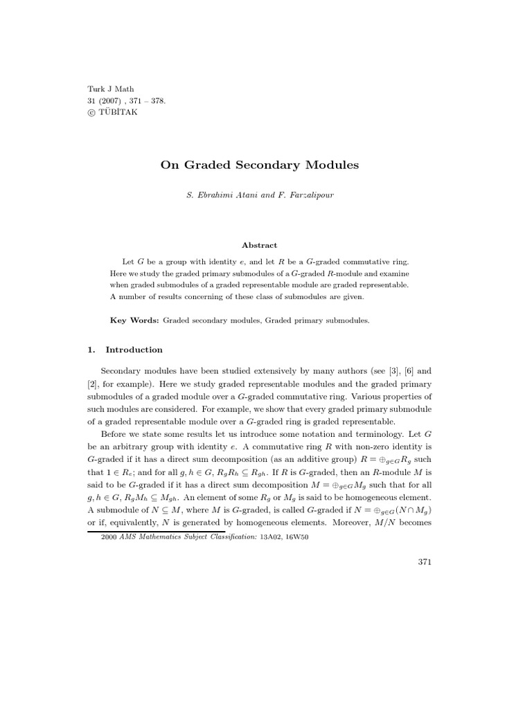 Graded Secondary and Primary Modules | PDF | Module (Mathematics ...