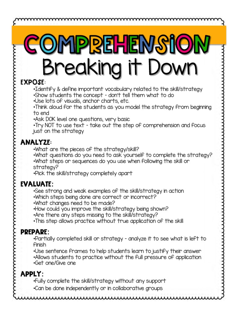 Breaking Down Comprehension Freebie Pdf Pdf Business