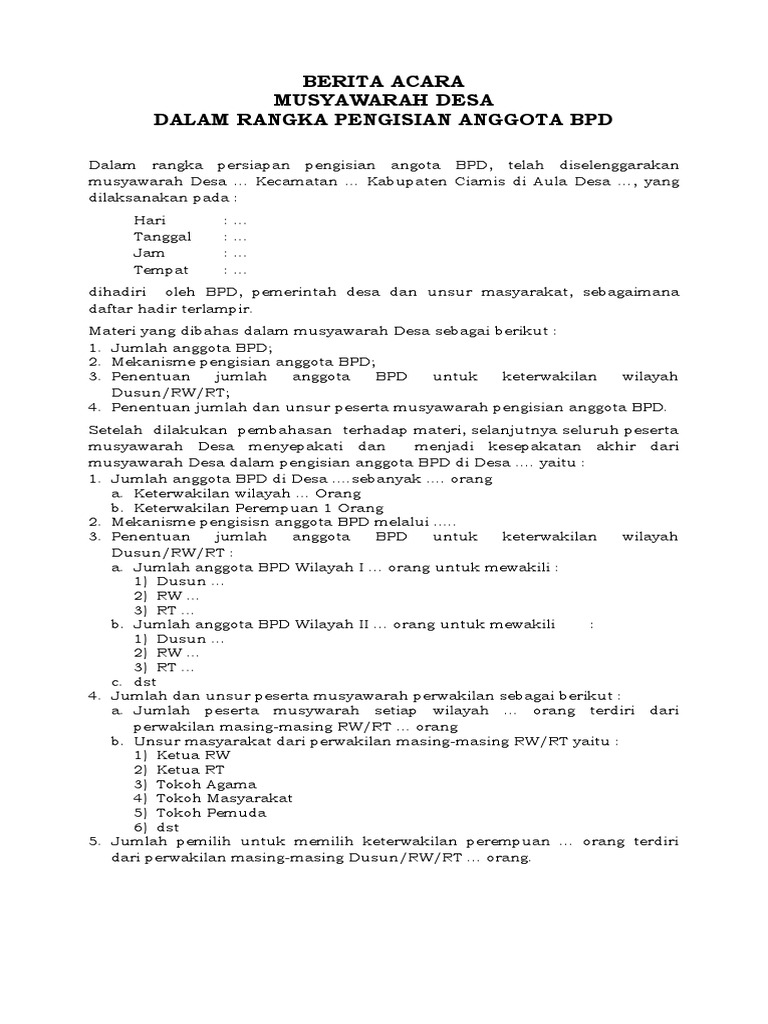 Contoh BA Musyawarah Desa PDF
