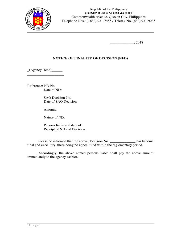 Notice of Finality of Decision Template | PDF | Finance & Money ...