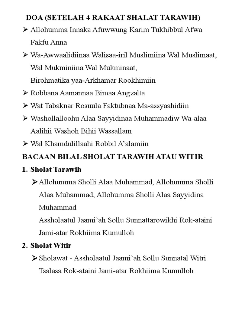 Doa Dzikir Sholat Tarawih