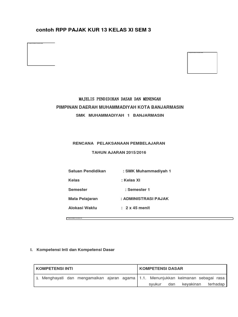 Contoh Rpp Pajak Kur 13 Kelas Xi Sem 3 Docx