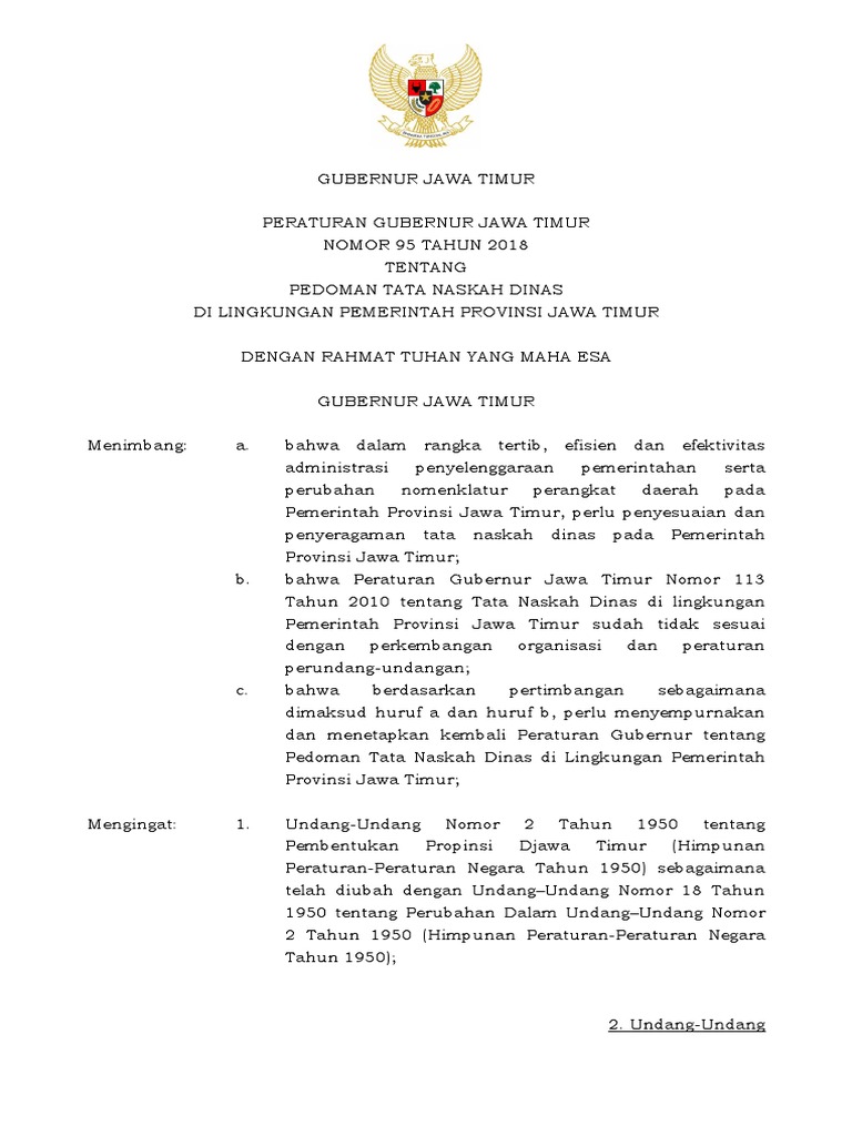 Pergub No. 95 Tahun 2018 Tentang Tata Naskah Dinas