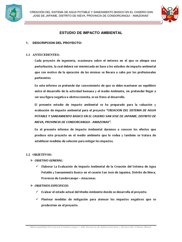 Impacto Ambiental Agua Potable Japaime | PDF | Reservorio | Evaluación ...