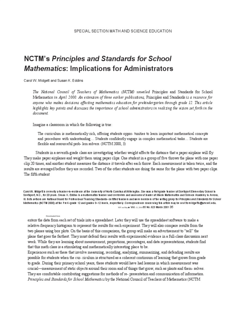 Nctm Principles For School Mathematics