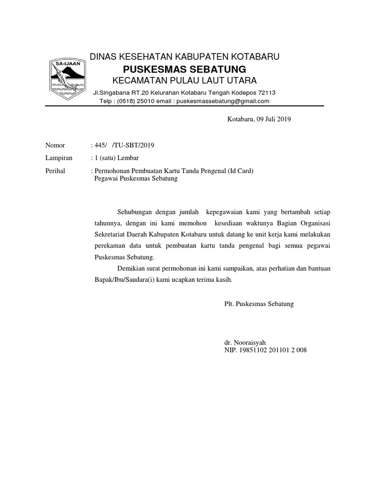 Contoh Surat Permohonan Pembuatan Id Card Kumpulan