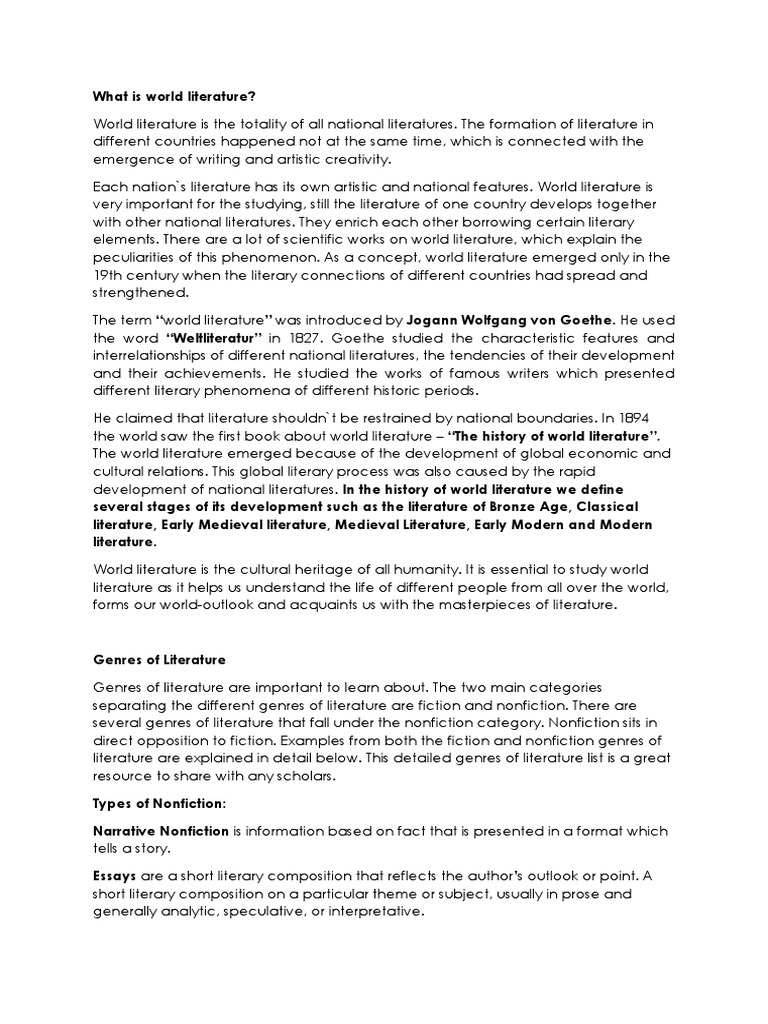 What Is World Literature PDF Narrative Genre