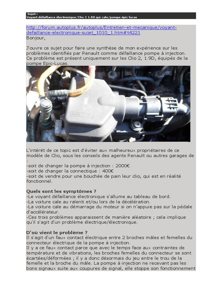 Réparation Pompe À Injection CLIO 2 1.9D Pompe Epic Lucas | PDF ...
