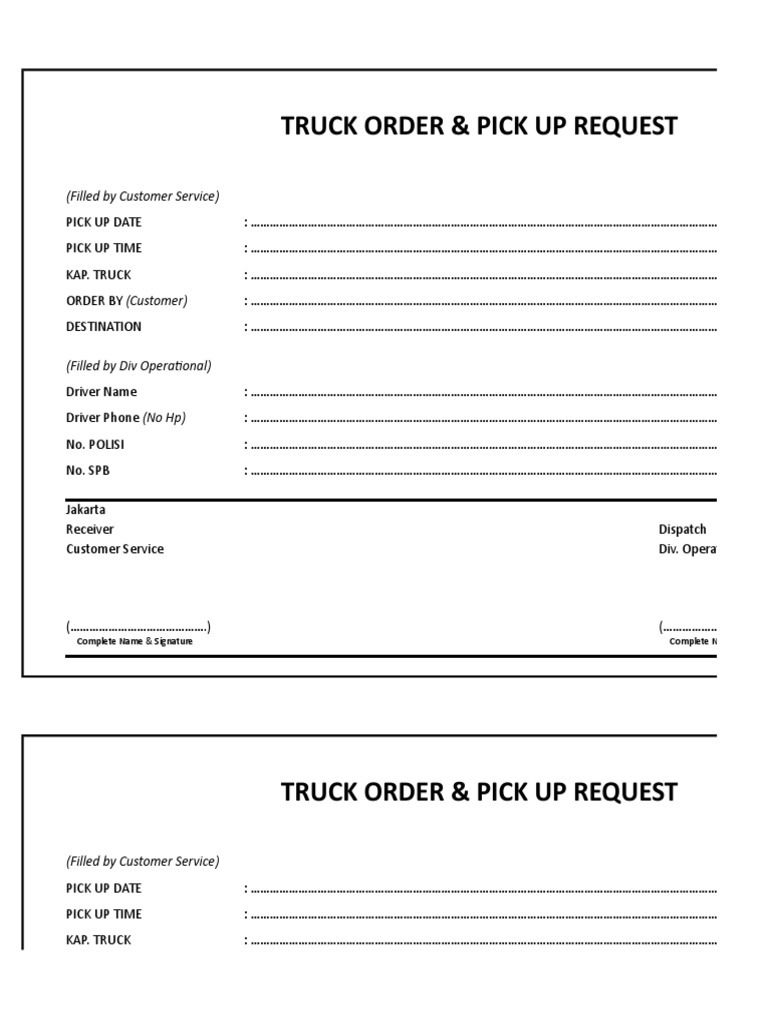 Truck Order and Pickup Request Form | PDF | Technology & Engineering