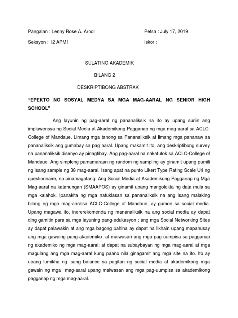 DESKRIPTIBONG ABSTRAK Filipino | PDF