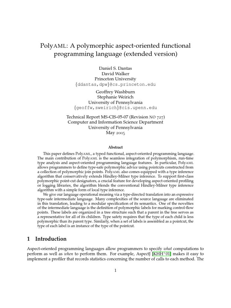 PolyAML - A Polymorphic Aspect-Oriented Functional Programming Language ...