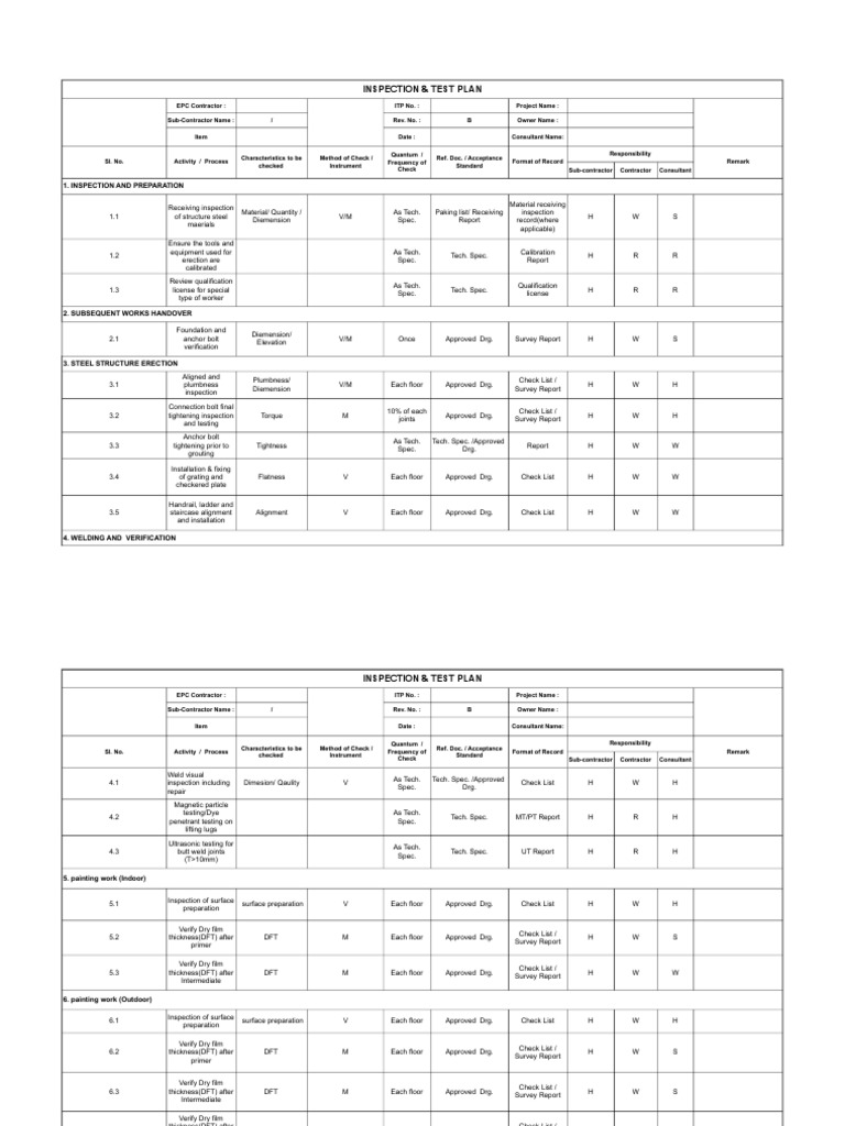 Steel Structure Inspection & Test Plan | PDF | Specification (Technical ...