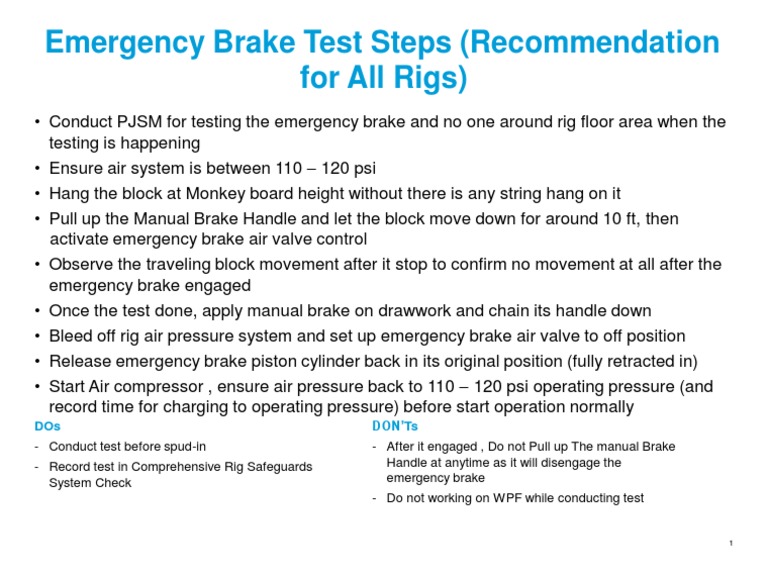 Emergency Brake Testing Procedures | PDF