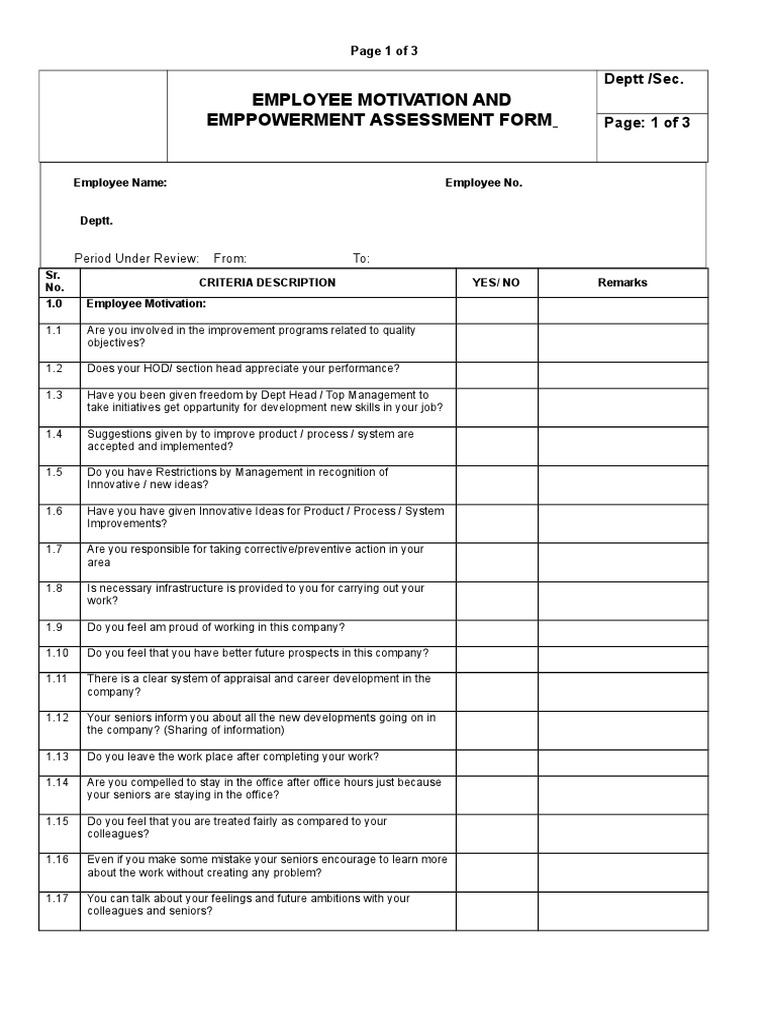 Employee Motivation & Empowerment Form | PDF | Empowerment | Motivation