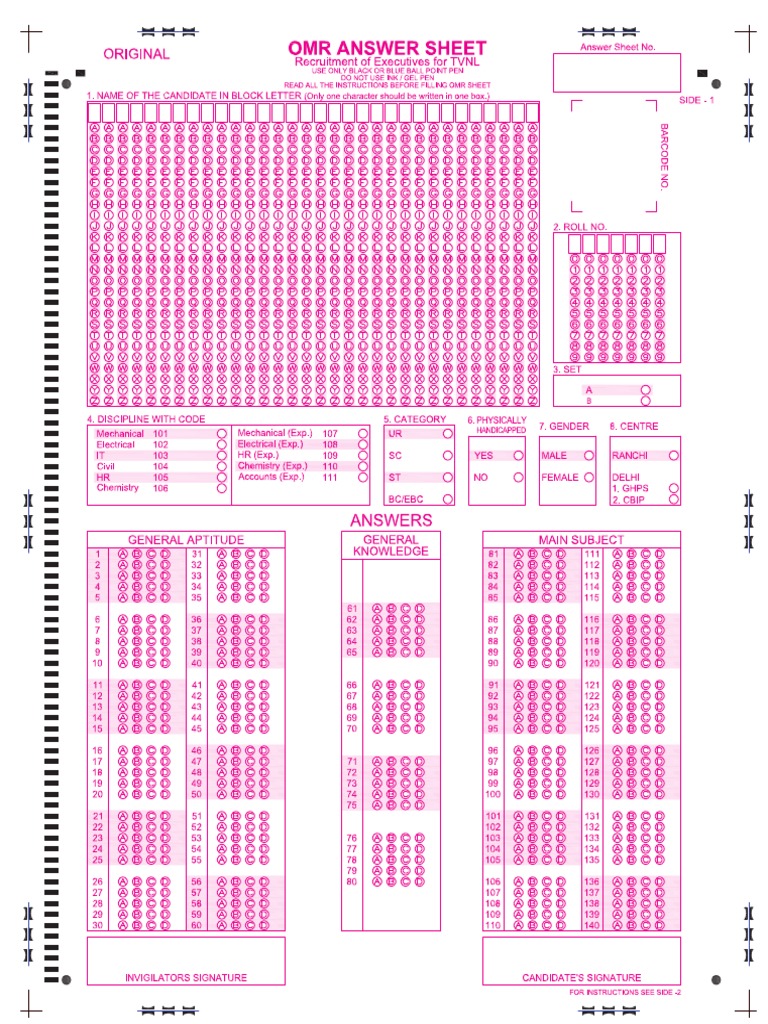 Sample OMR Sheet PDF
