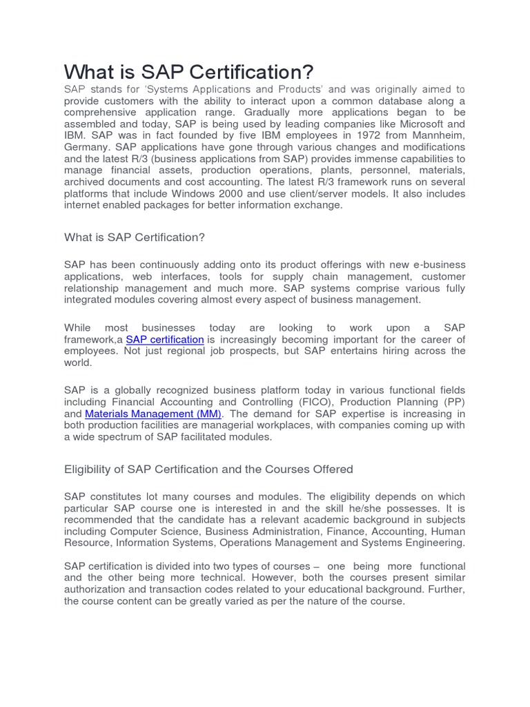 Understanding SAP Certification Benefits | PDF | Sap Se | Professional ...