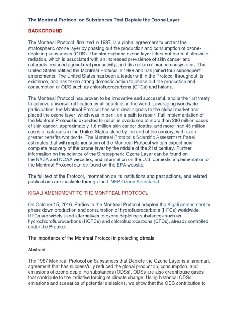 Background: The Montreal Protocol On Substances That Deplete The Ozone ...