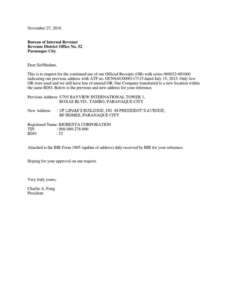 Address Update Request for BIR RDO 52 | PDF | Taxation | Taxes
