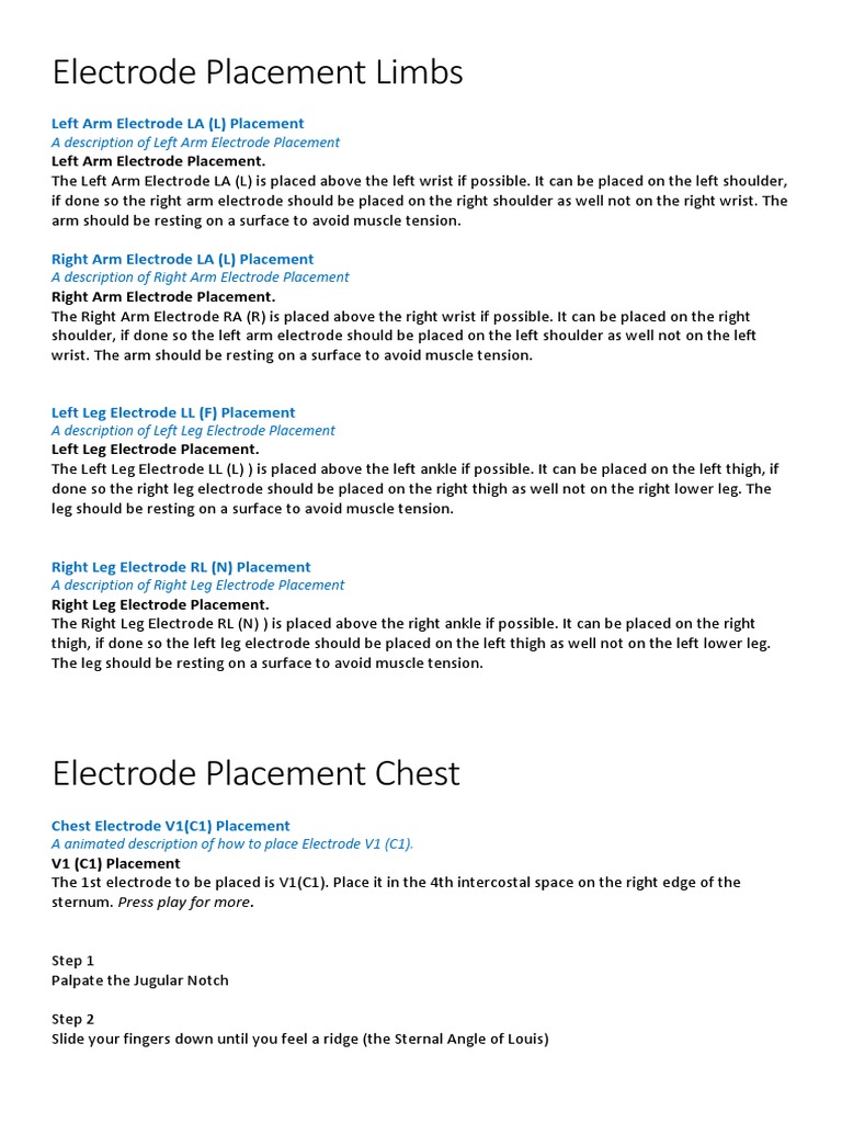 Electrode Placement Limbs | PDF | Electrocardiography | Visual Cortex