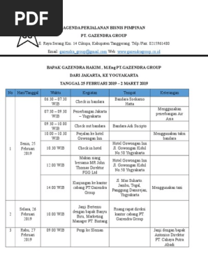 Agenda Perjalanan Bisnis Pimpinan