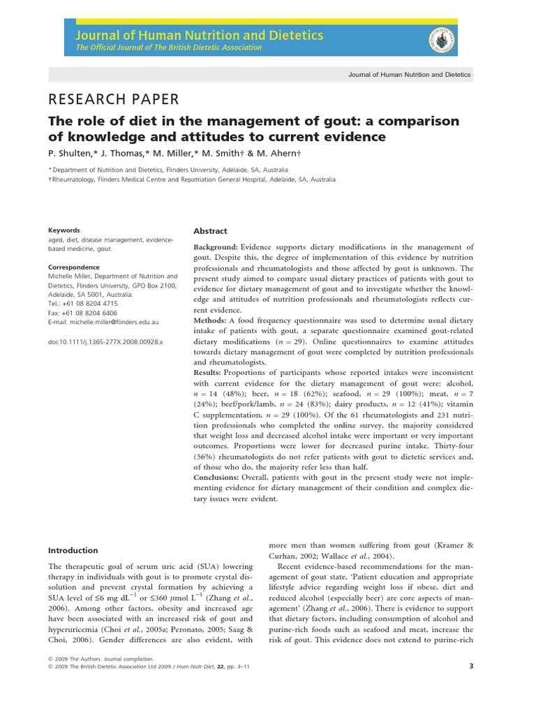 The Role of Diet in The Management of Gout A Comparison of Knowledge ...