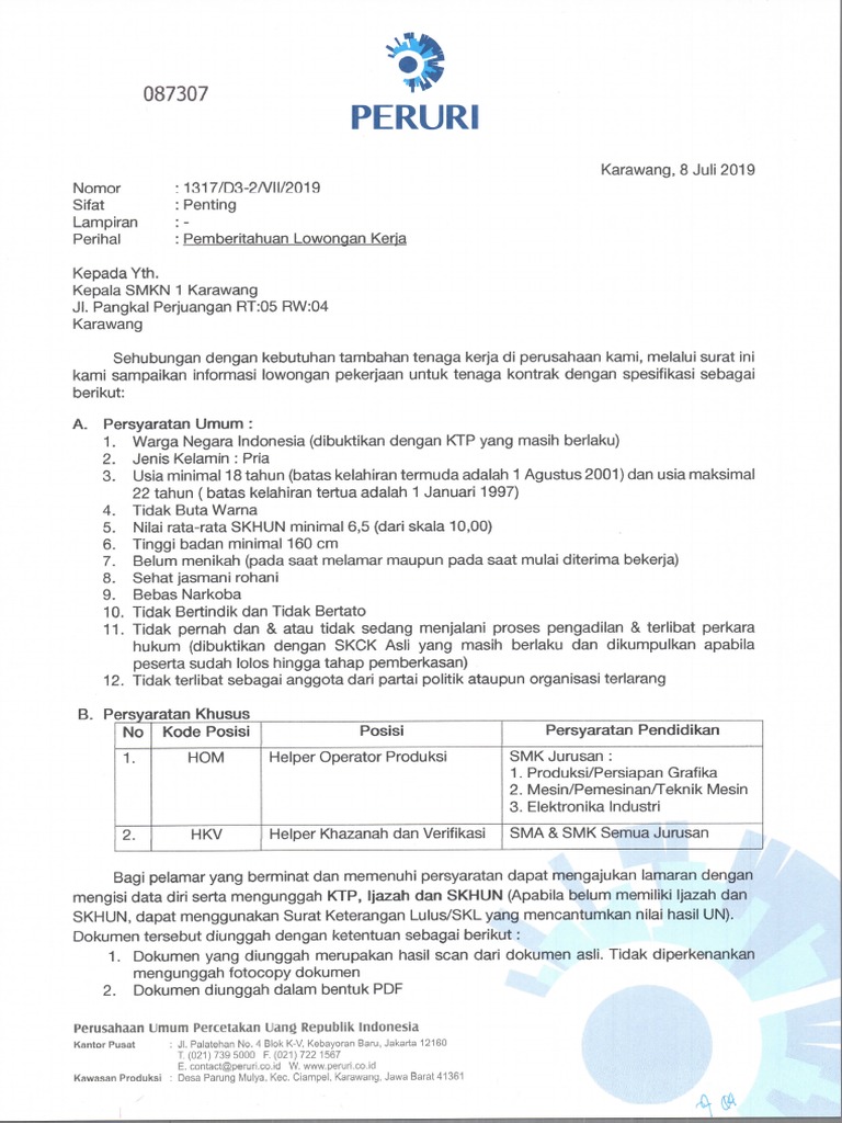 Lowongan Karyawan Kontrak Pdf