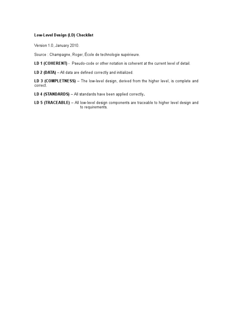 Low-Level Design Checklist | PDF | Computers