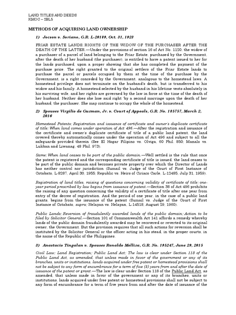 Land Titles and Deeds Cases Summary PDF Real Property Title