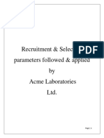 Recruitment & Selection Parameters Followed & Applied by Acme Labrotaries LTD