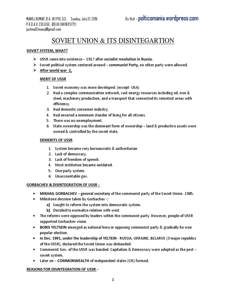 Soviet Union Disintegration Analysis | PDF | Communist Party Of The ...