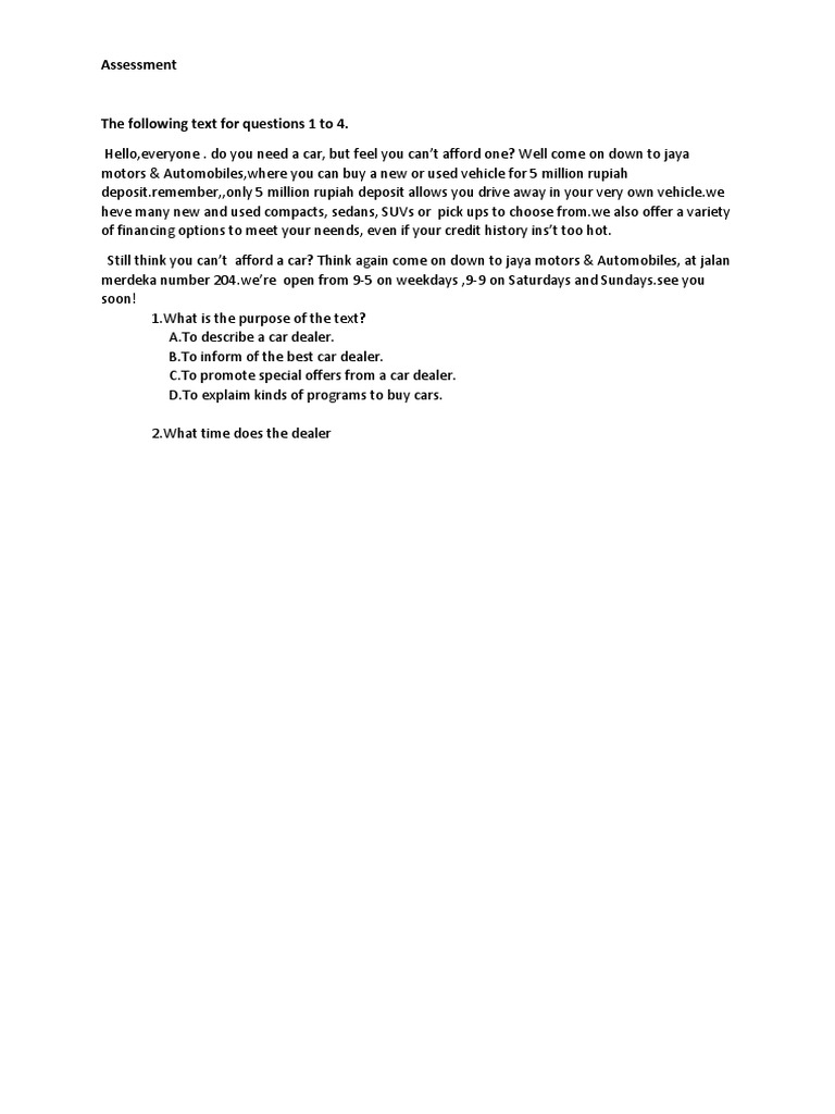 Car Sales Needs Assessment Guide | PDF | Car | Sedans