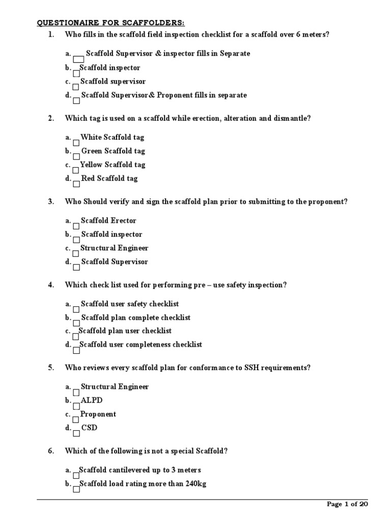 Questions For Scaffolding GI 8.001 PDF Scaffolding Nature