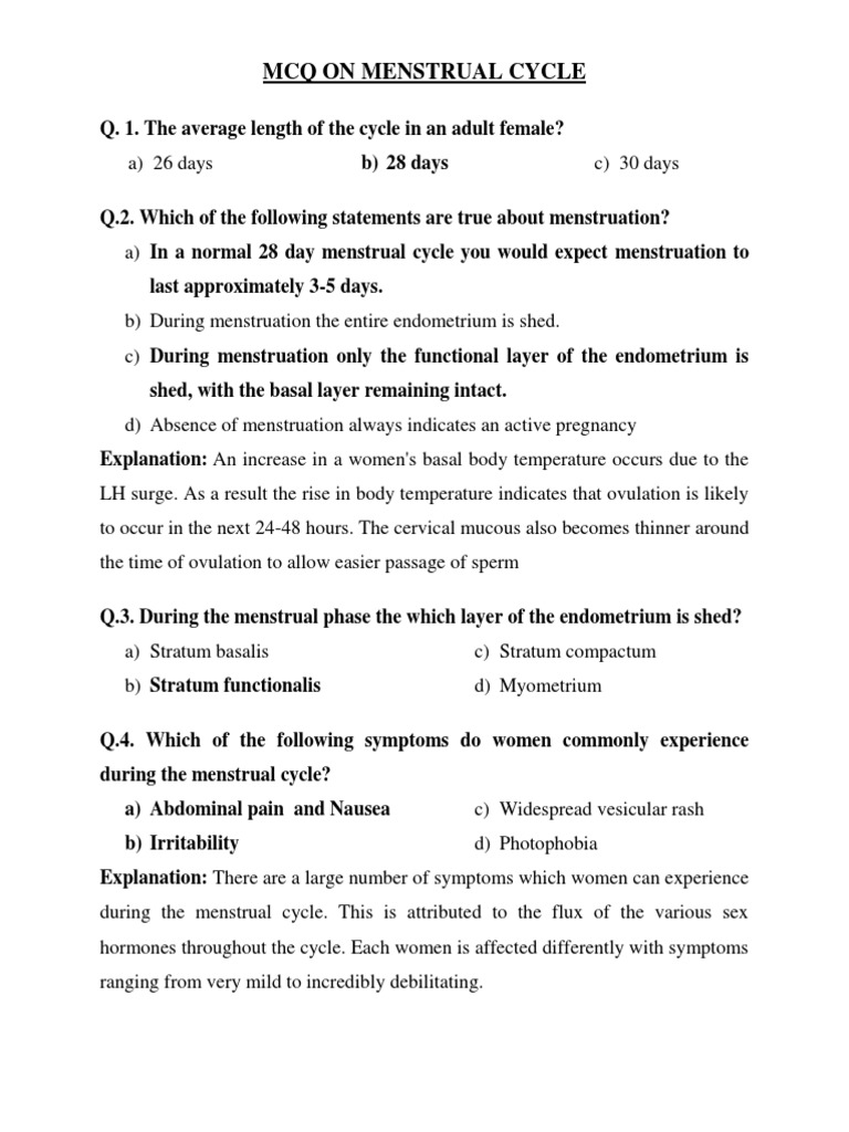 MCQ On Menstrual Cycle | PDF | Menstrual Cycle | Luteinizing Hormone