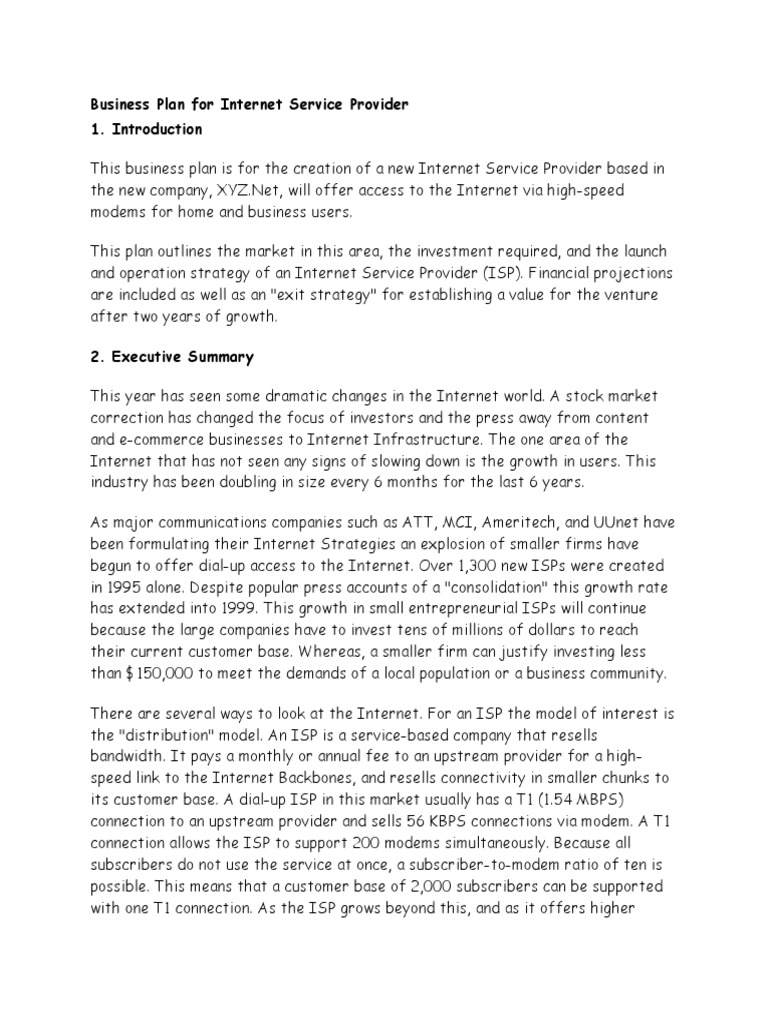 ISP Business Plan for XYZ.Net | PDF | Internet Service Provider ...