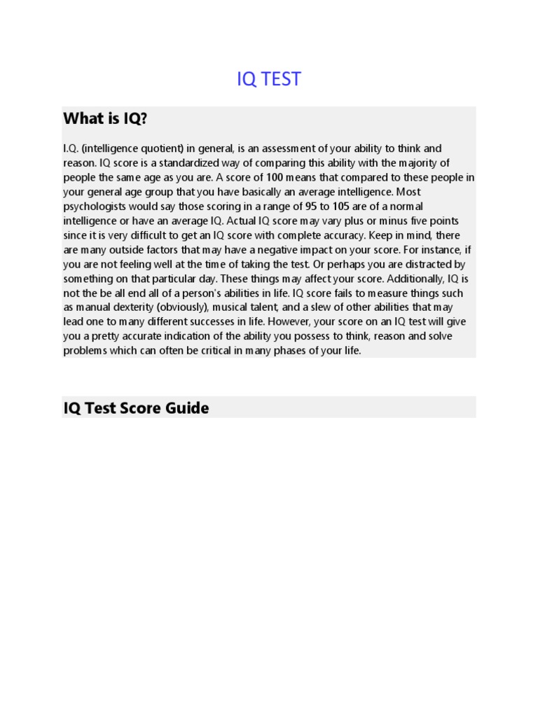 Understanding IQ Scores and Tests | PDF | Intelligence Quotient ...