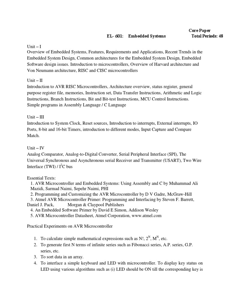 EL-601: Embedded Systems Overview | PDF | Microcontroller | Embedded System