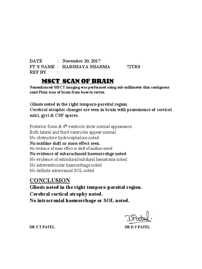 Brain MSCT Scan Report Summary | PDF | Wellness | Science & Mathematics