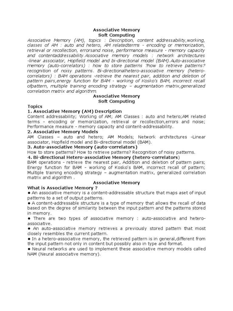 Associative Memory | PDF | Recall (Memory) | Memory