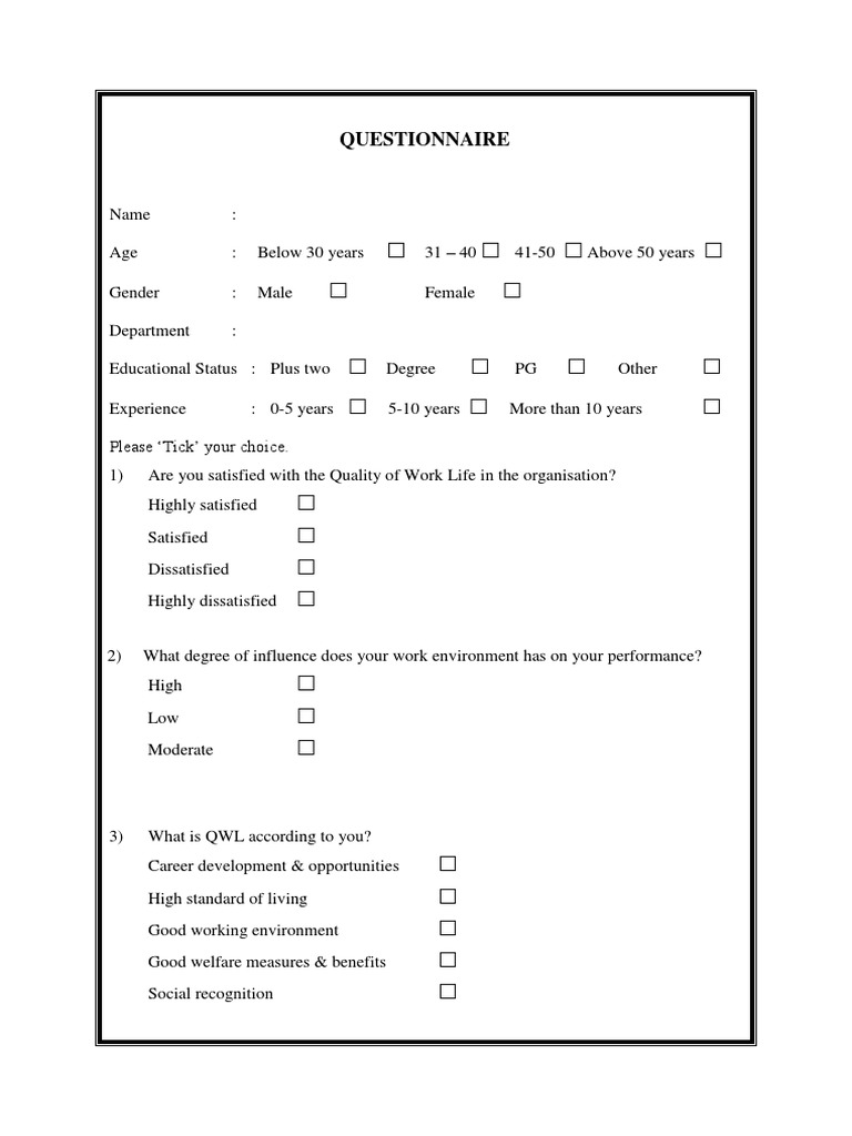 Employee Quality of Work Life Survey | PDF | Employment | Motivation