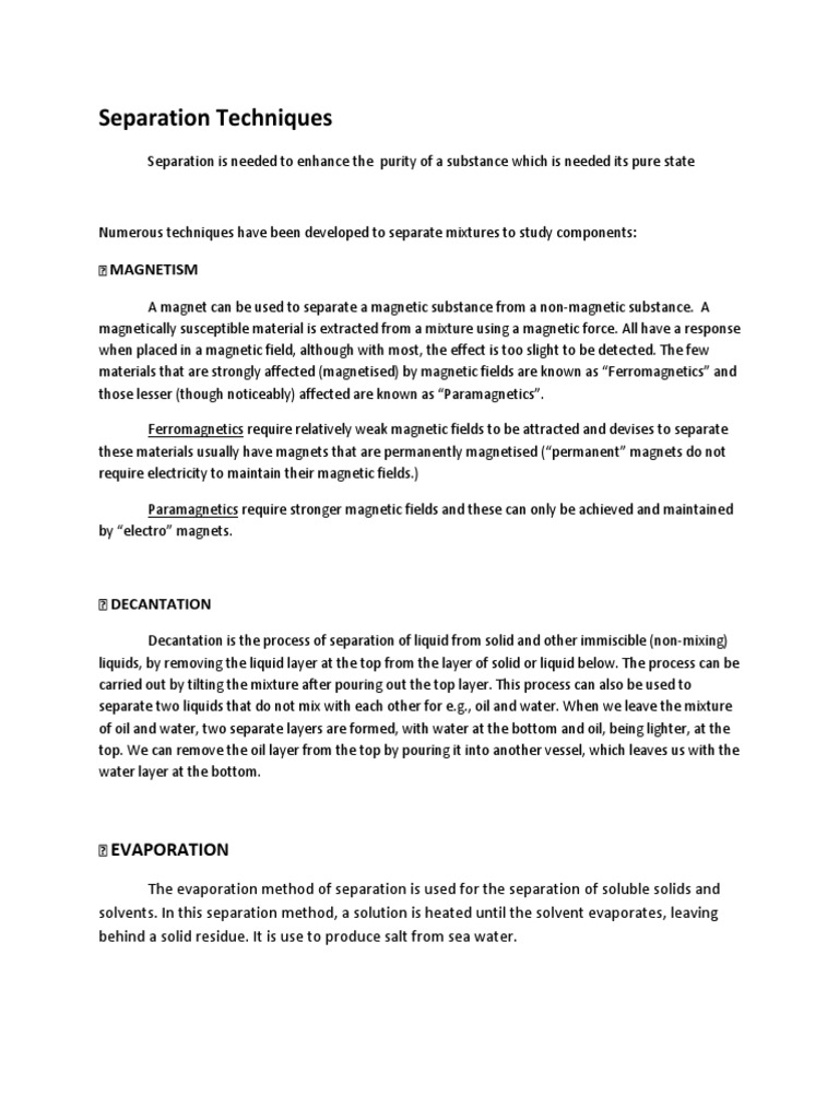 Separation Techniques: Magnetism | PDF | Filtration | Solution