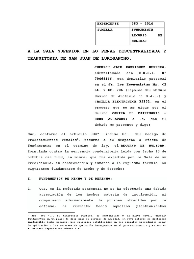 Recurso de Nulidad | PDF | Sentencia (ley) | Derecho penal