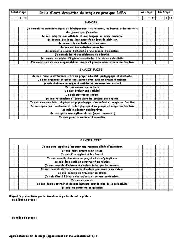 Grille D Evaluation Stagiaire Enseignant
