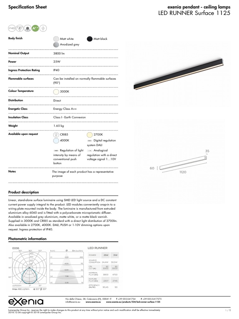 LED RUNNER Surface 1125: Specification Sheet Exenia Pendant - Ceiling ...