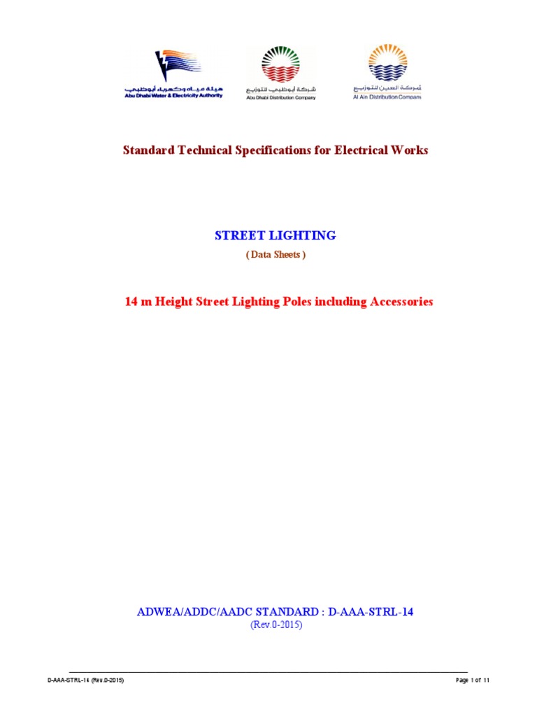 Standard Technical Specifications For Electrical Works 14 M Height Street Lighting Poles