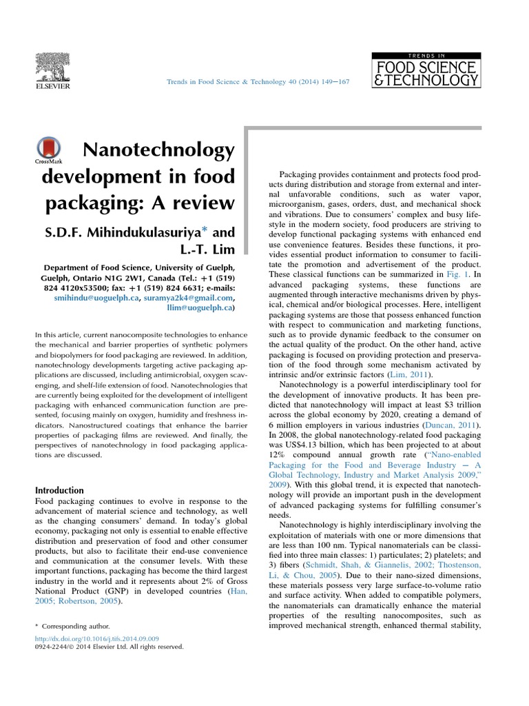Nanotechnology in Food Packaging Review | PDF | Nanocomposite | Polymers