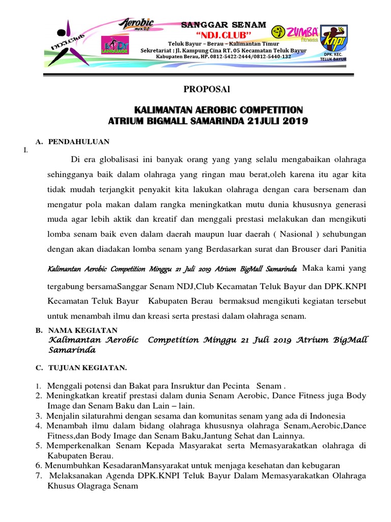Proposal Kegiatan Senam Zumba 2019 | PDF