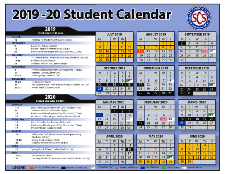 201920 Scs Student Calendar PDF Academic Term Holidays
