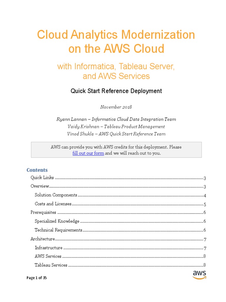 Cloud Analytics With Informatica and Tableau On The Aws Cloud | PDF ...